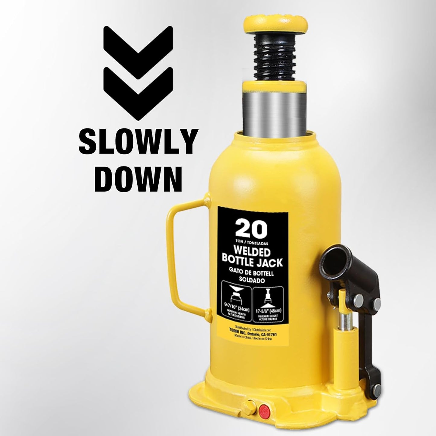 YELLOW JACKET 20 Ton Bottle Jack All Welded Hydraulic Jack with 2-Section Long Handle, for Car, Pickup Truck, Truck, RV, Auto Repair, Industrial Engineering