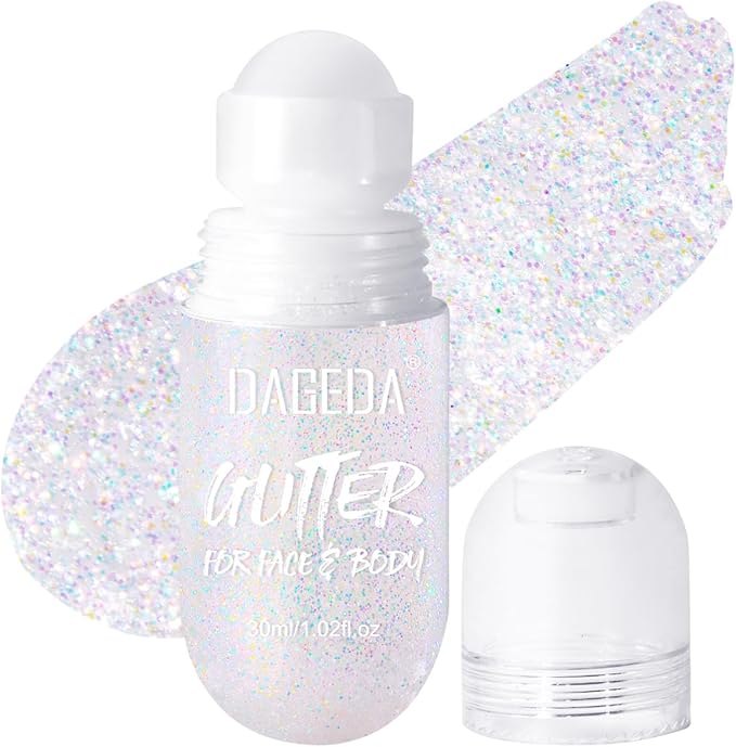 DAGEDA Body Glitter Gel, Roll-on Face Glitter for Mermaid Makeup Festival Rave Accessories, Holographic Hair Glitter Gel,Body Shimmer Halloween Makeup for Rave Party (Dazzle)
