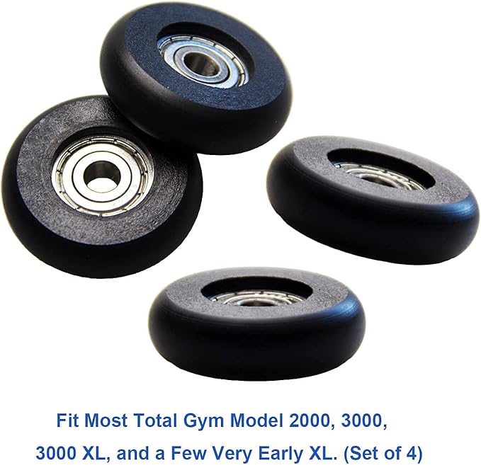 Total Gym Replacement Set Wheels/Rollers for Models 2000, 3000, and More -Black (4 Pack)