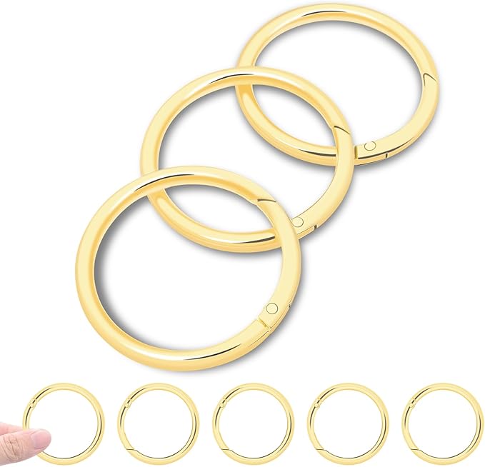 10Pack 1-1/2" Large Round Carabiner Clips, Metal Spring O Rings for Organizer Key Rings, Paracord Keychain Lanyard, Pet Chains, Purse Hardware, Key Snap Hooks DIY Accessory (Gold)