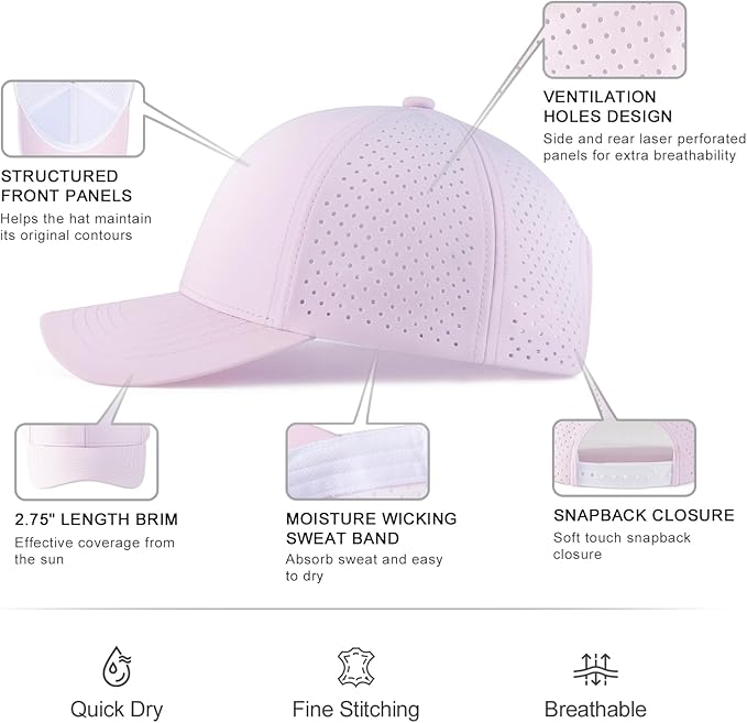 VOBOOM Men Quick Dry Baseball Cap Laser Cut Mesh Ball Curved Brim Snapback Hat