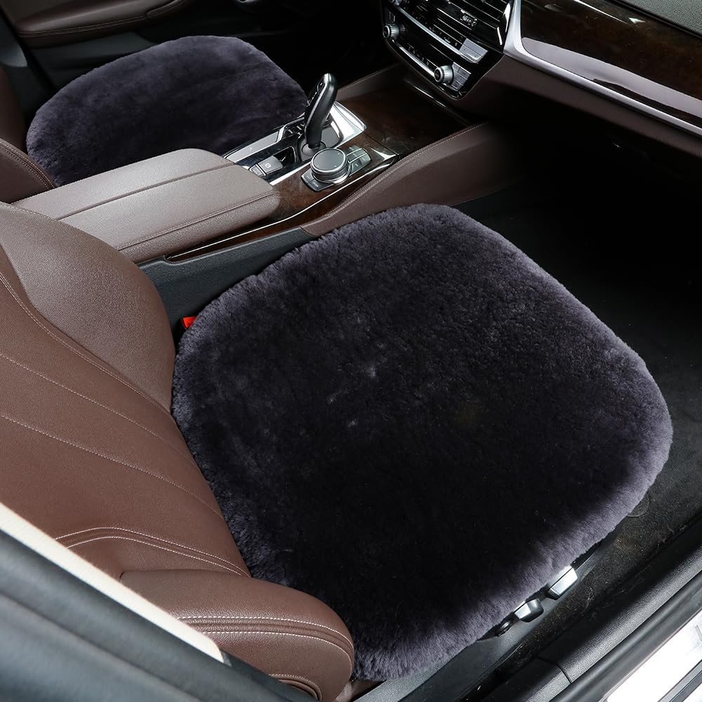 20inchs Fluffy Genuine Australia Warm Sheepskin Car Seat Cover for Auto Interior Accessories with Soft Fuzzy Wool Fur Non-Slip (Carbon Black, Front 20 * 20inchs)