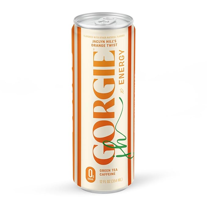 GORGIE Sugar Free Natural Energy Drinks, Jaclyn Hill Orange Twist (12 Pack) Healthy Sparkling Energy Drinks Natural Coffee Replacement with Green Tea Caffeine and Biotin, Vegan, Low Calorie