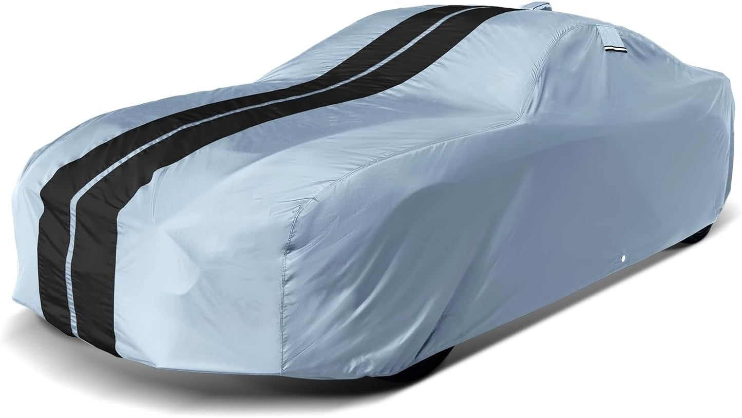 iCarCover Custom Car Cover for Pontiac Lemans 2-Door, 4-Door (1970-1972) Waterproof All-Weather Rain Snow UV Sun Protector Full Exterior Indoor Outdoor Car Cover (Stripe - Gray/Black)