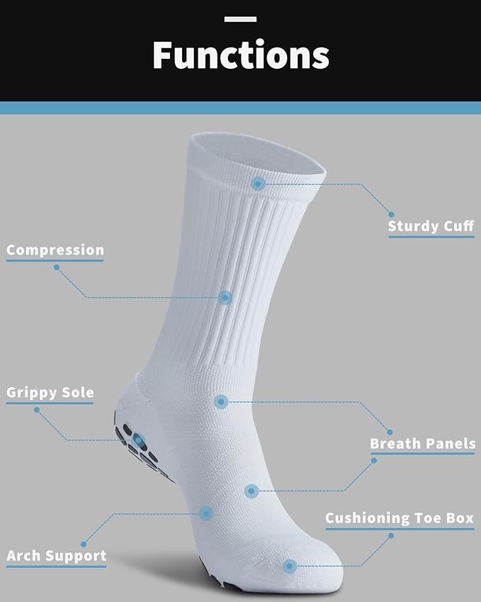 CWVLC Grip Socks Soccer - Cushioned Non-Slip Grippy for Men & Women Athletic - Barre Hospital Sticky Slipper Socks