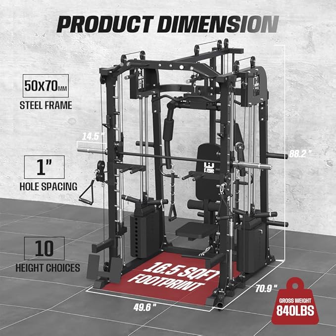 Commercial SmithMachine with Smith Bar, Home Gym Station with Dual Weight Stacks, 4000LBS Power Cage Squat Rack with Lever Arm, Leg Press, LAT Pull Down, Cable Crossover Machine for Full Body Training