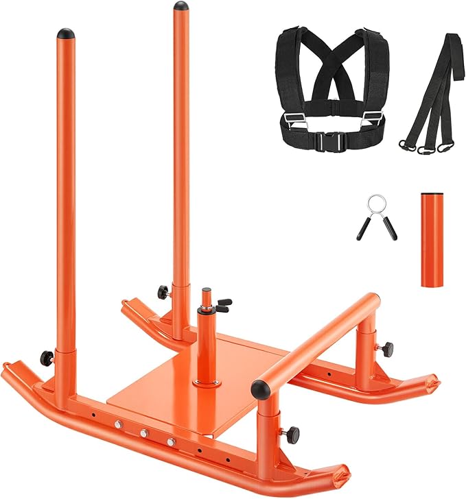 VEVOR Weight Sled, Steel Power Sled, Fitness Strength Training Sleds for Athletic Exercise Speed Improvement, Workout Fitness Equipment with Handle, Compatible with 1/2 in Weight Plates, Orange
