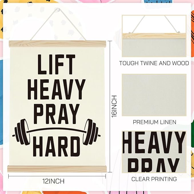 Gym Motivational Posters Funny College Dorm Posters Gifts for Guys Girls Friends Lift Heavy Pray Hard Gym Flag Wall Art Decor Sign for Home Gym Bedroom Office