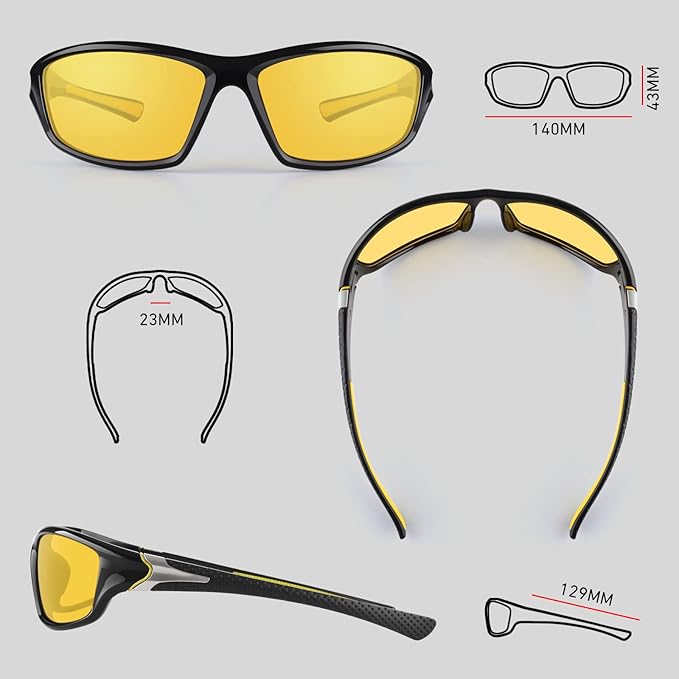 Polarized Sports Sunglasses for Men Women,Fishing Driving Rectangular Goggles UV400 Protection