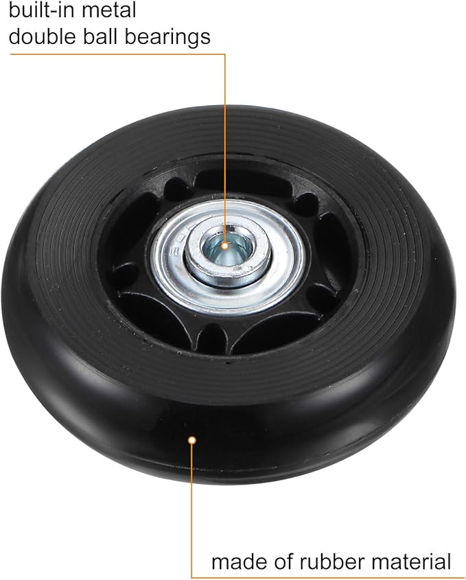 uxcell Replacement Luggage Wheels 64x18mm Suitcase Wheel Repair Kits Include 2 PU Bearing Wheels & Washers, Wrenches & Axle Screw for Trolley Bag, Inline Skate and Caster Board