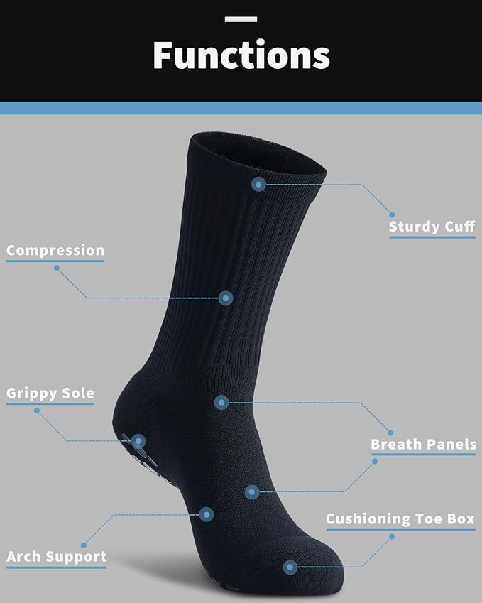 CWVLC Grip Socks Soccer - Cushioned Non-Slip Grippy for Men & Women Athletic - Barre Hospital Sticky Slipper Socks