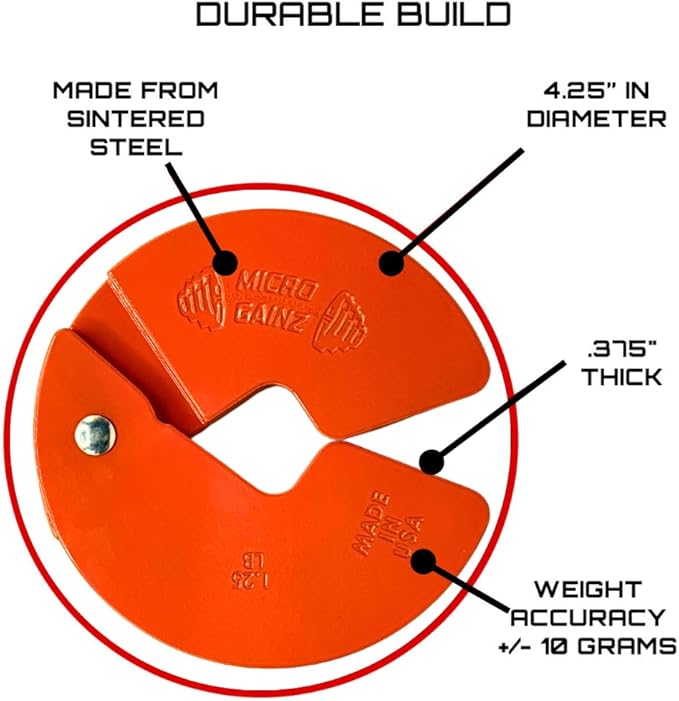 Micro Gainz Dumbbell Fractional 1.25lb Weight Plate, Ideal for Micro Loading, (Choose Color) 4 Piece Fractional Weight Plates, Designed for Dumbbell Training, Made In USA