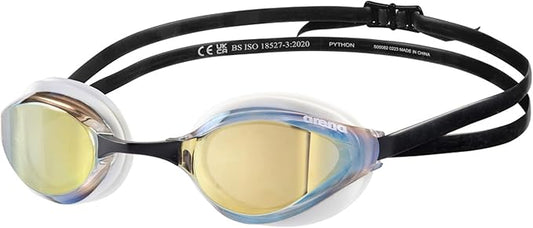 ARENA Unisex Python Racing Swim Goggles for Men and Women Anti-Fog No Leak Max Comfort Dual Strap, Mirror/Non-Mirror Lens