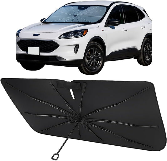 Proadsy Windshield Sun Shade Umbrella for Ford Escape 2020-2025 2026 Foldable Car Umbrella Sunshade with Soft TPU Handle Spring Structure Crystal Cooling Material Protect Car from Rays & Heat