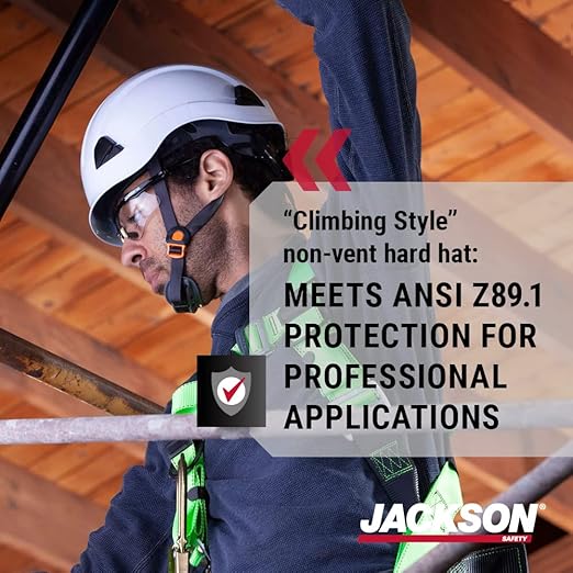 Jackson Safety CH300 Climbing-Style Hard Hat - Non-Vented Construction Helmet with Chin Cup - ANSI Z89.1 & OSHA Compliant - (Multiple Colors)