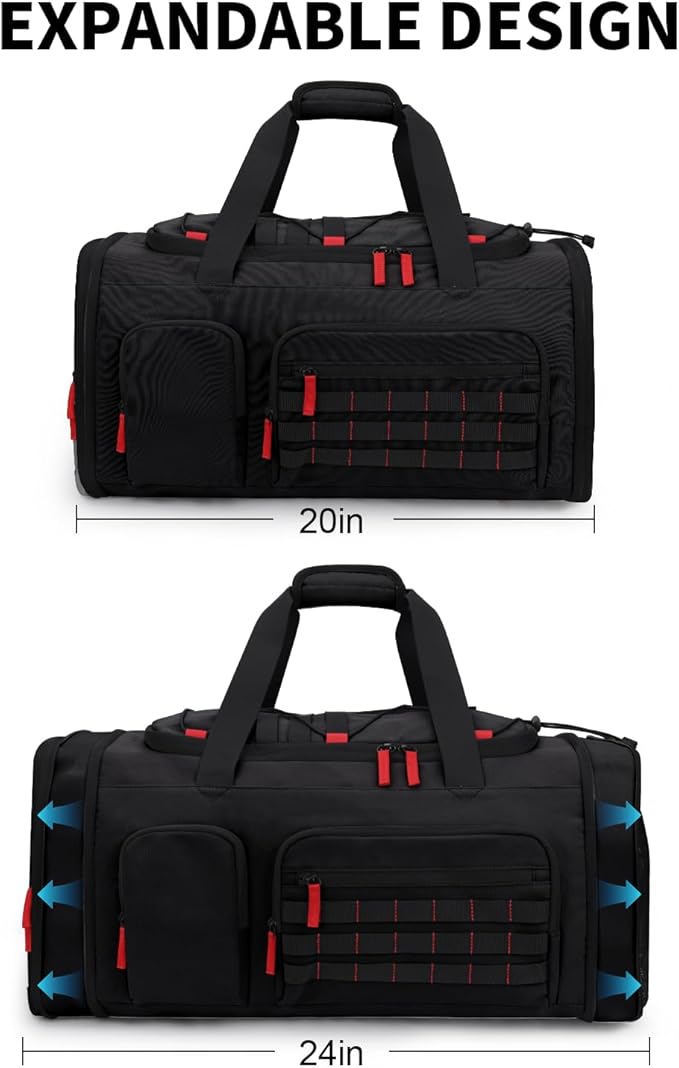 Gym Bags for Men Women, 45L Sports Travel Duffle Bag with Shoe Compartment, 3 in 1 Weekener Overnight Backpack with Wet Pocket, Black