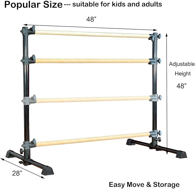 4 Ft Portable Wood Ballet Barre Ballet Bar Dance Barre Freestanding with Carry Bag