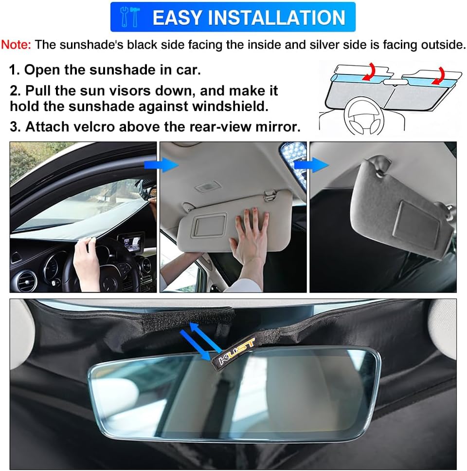 KUST Windshield Sun Shade for 2014-2020 Nissan Rogue (NOT for Rogue Sport & 2021 Rogue 3rd Gen. T33) Sunshade Foldable Window Sun Visor Protector Blocks UV Rays Keep Your Car Cooler
