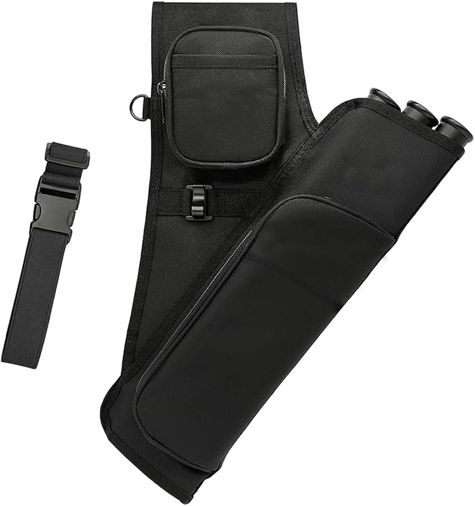 3-Tubes Hip Quiver Waist Hanged Archery Arrow Carry Bag with Pockets Adjustable Belt for Hunting, Target Practice, and Outdoor Shooting, Fits Both Youth and Adults