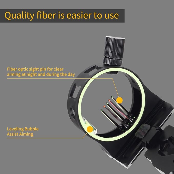 Archery 5 Pin Bow Sight .029 Fiber Optics Sight with Rheostat Light & Reversible Mount Design for Compound Bow (Right Hand)