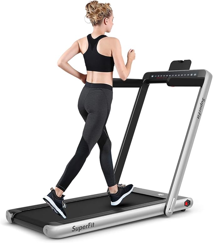 GYMAX Walking Pad, 2.25HP Dual Display Foldable Treadmill for Home with Remote/Smart App Control, Portable Compact Treadmill for Office Under Desk, Folding Running Machine for Small Spaces