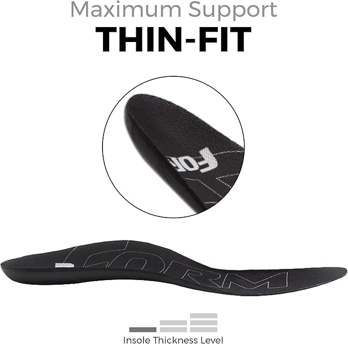 Ultra-Thin Plantar Fasciitis Insoles Designed for Comfort & Maximum Pain Relief, Ideal for Dress Shoes & Boots | Black (Women's 6.5-7)
