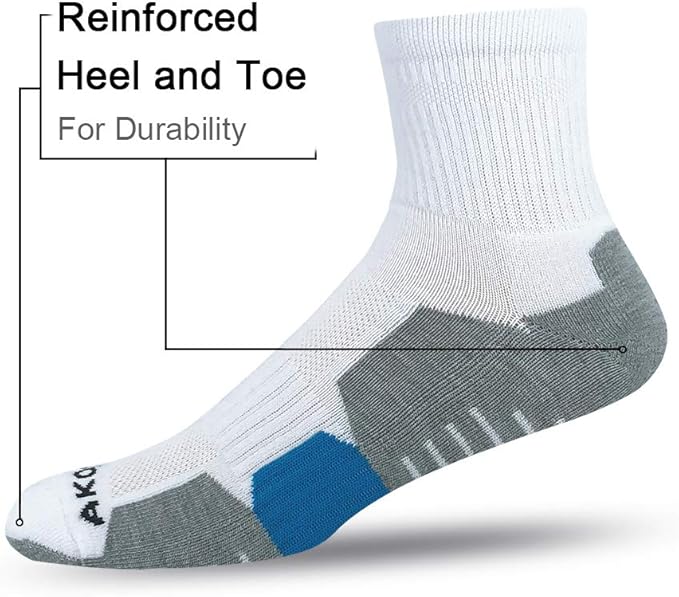 AKOENY Men's Performance Athletic Cushioned Quarter Ankle Socks (6 Pairs)