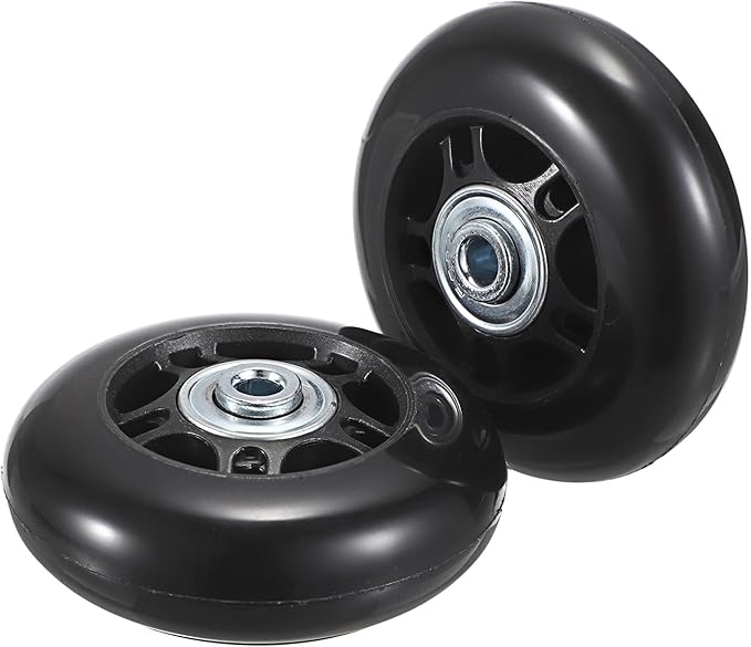 OwnMy 70mm x 23mm Luggage Wheels Replacements Set of 2 Mute Suitcase Replacement Wheels with Black Screws Axles Bearings, Silent Rotatable Rubber Luggage Suitcase Swivel Wheel Kit