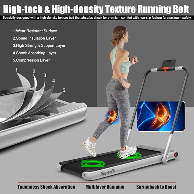 Goplus 2 in 1 Folding Treadmill, 2.25HP Under Desk Electric Superfit Treadmill, Installation-Free with APP Control, Remote Control, Bluetooth Speaker, LED Display, Walking for Home