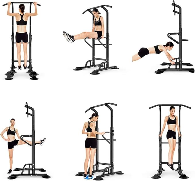 SogesHome Power Tower Pull Up Bar and Dip Stand,10 Adjustable Height Assistive Trainer Dip Station,Multi-Function Strength Training Fitness Workout Station for Home Gym Fitness Equipment (Black)