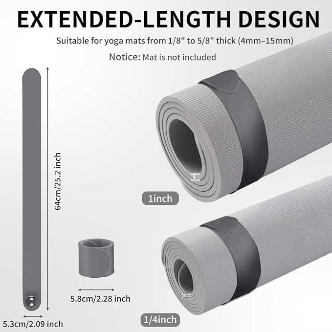 25" Yoga Mat Strap | Slap Band Holder for Carrying and Storage Mats | Rolled Scrunchie Yoga Essential Accessory