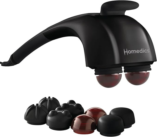Homedics Handheld Back Massager, Dual Heated Nodes, Neck, and Body Percussion Massager with Interchangeable Nodes to Release Back, Neck, Shoulder Leg and Foot Tension