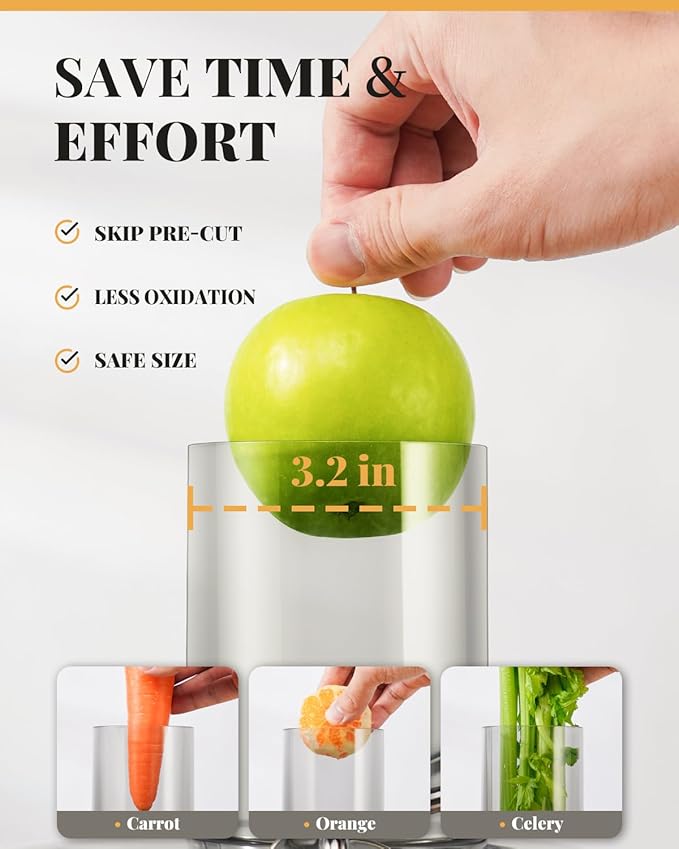 GDOR 1200W Juicer, 3.2" Wide Chute, Titanium-Enhanced Blade, Heavy-Duty Copper Motor, Dual Speed Centrifugal Juice Extractor, BPA-Free, Silver