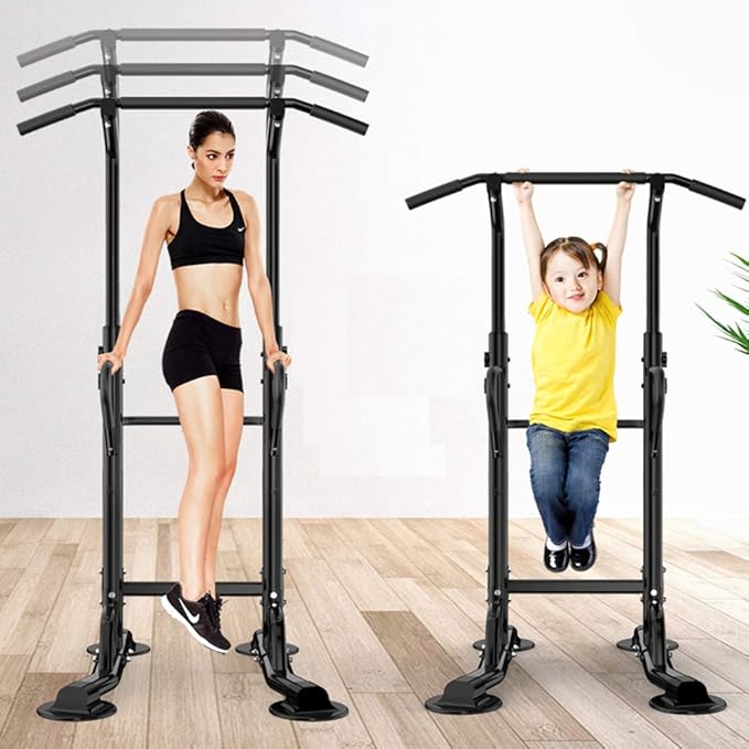 sogesfurniture Tower Adjustable Height Pull Up and Dip Station Multi-Function Home Strength Training Fitness Workout Station Sturdy Chin-Up Bar Stand Dip Station