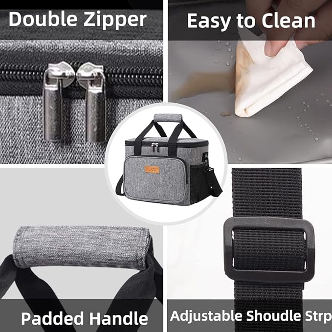iknoe Thickened Lunch Bag - Soft Coolers Insulated, Leak Proof Tote with Zippered Top - Great for Work, Picnic, Beach - 18-Can Capacity, Grey