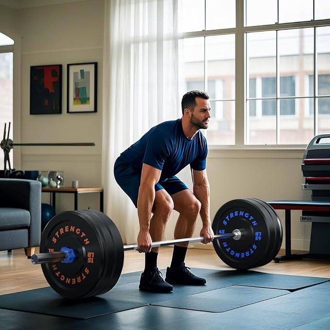 Premium Color-Coded Rubber Bumper Plates Set - 2 Inch Olympic Weight Plates for Home Gym Cross and Strength Training