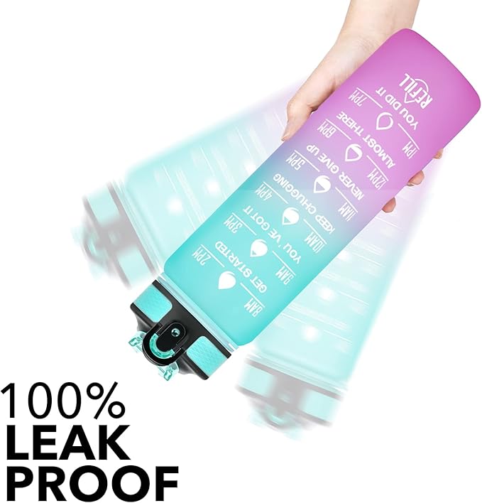 Hyeta 32 oz Water Bottles with Times to Drink and Straw, Motivational Water Bottle with Time Marker, Leakproof, Drinking Sports Water Bottle for Fitness, Gym and Outdoor