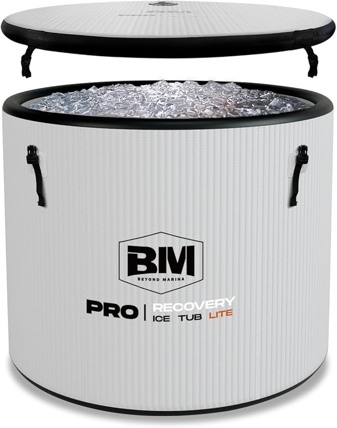 Inflatable Ice Bath Tub for Athletes - Cold Plunge Tub Compatible Water Chiller, Insulated Lid, EVA Groundsheet, Backpack, 115 Gallon, 37.4" L x 37.4" W x 29.53" H