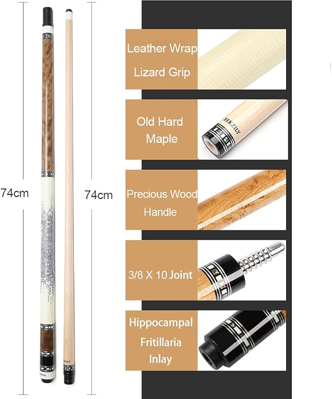 2-Piece Pool Cue Stick + Pool Cue Case with Carbon Extension