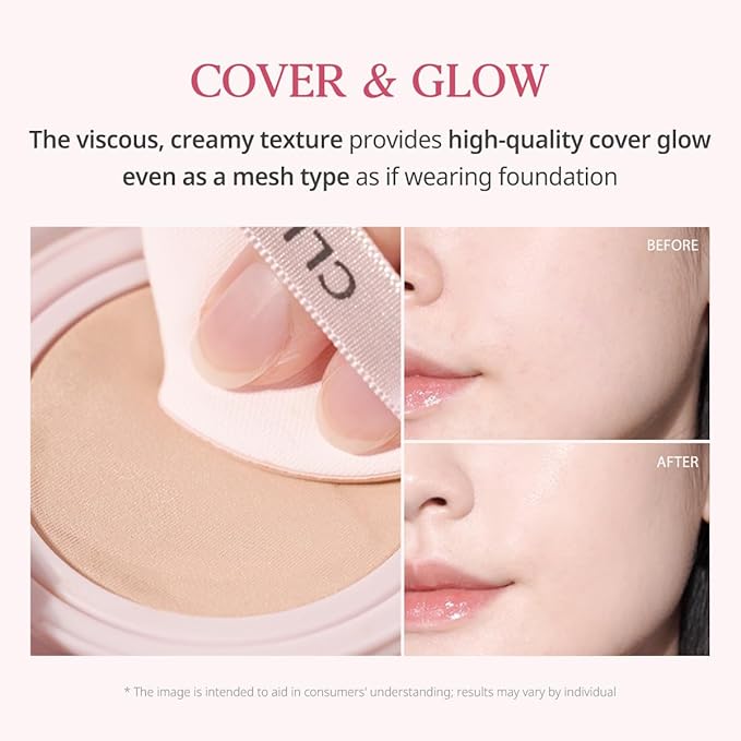 CLIO Kill Cover Mesh Glow Cushion Foundation ([Refill Included] 15g*2, 21N LINEN), Glass Skin, Long-Lasting, Lightweight, Buildable Coverage, Glowy Skin Makeup