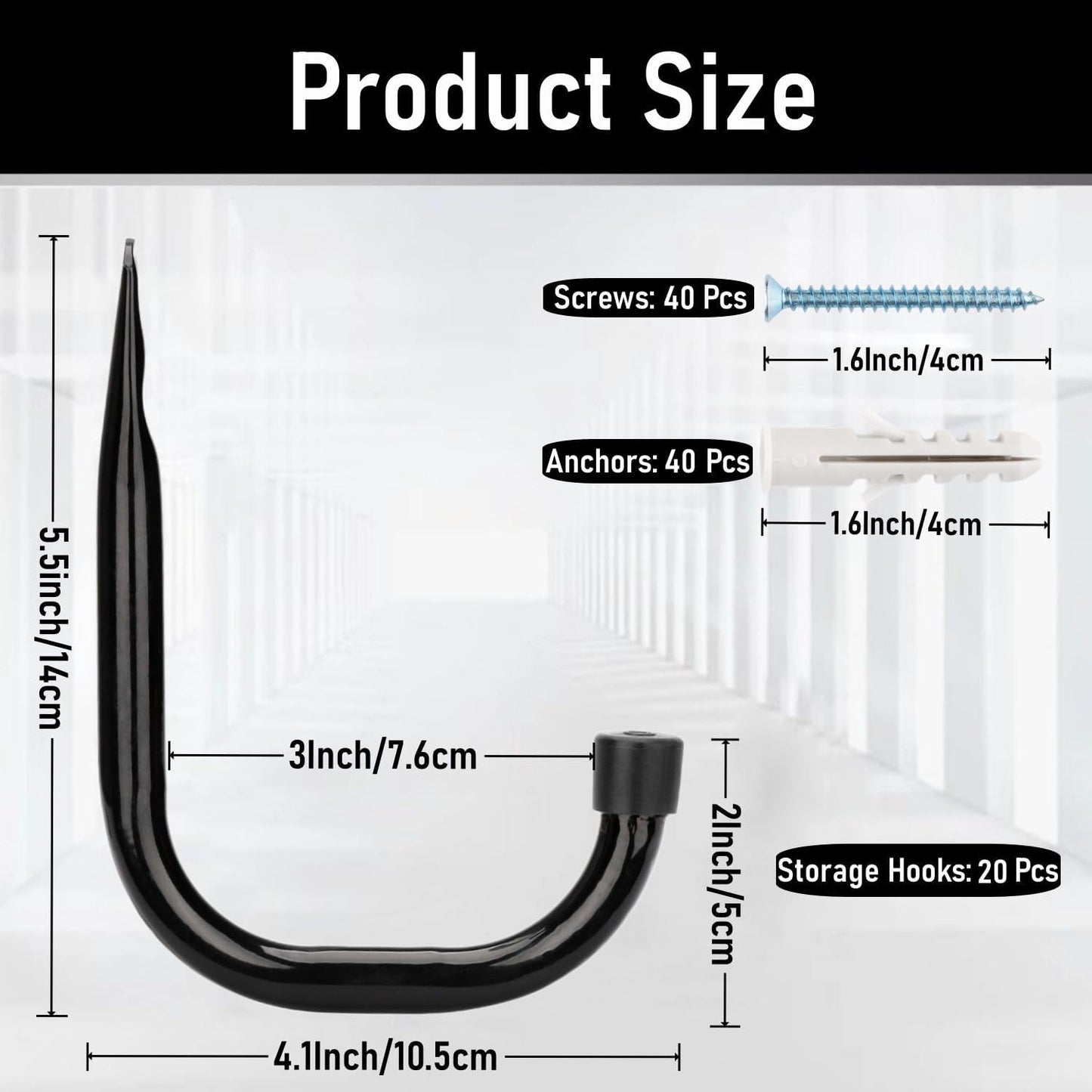 20 Pcs Heavy Duty Garage Storage Utility Hooks, 4.1Inch J Hangers Wall Hooks for Hanging Bikes, Ladders, Cord, Hose, Garden Tools