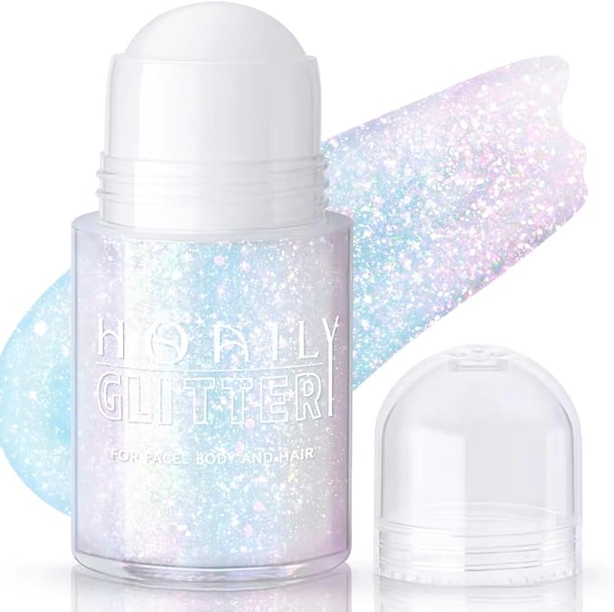 Roll-on Holographic Body Glitter Gel for Face Hair, Chameleon Color Changing Glitter Gel Under Light, Chunky Mermaid Sequins Festival Party Rave Accessories Shimmer Makeup (8# Sparkling Pink)