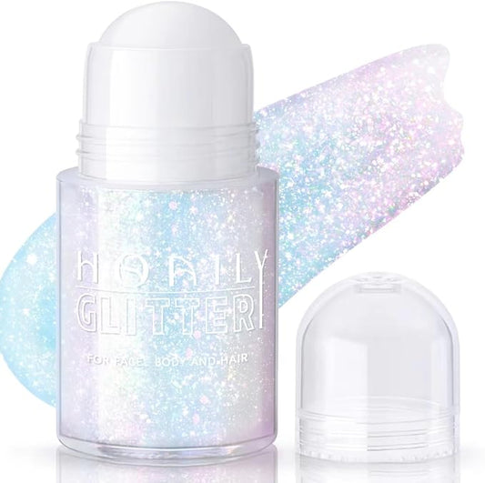 Roll-on Holographic Body Glitter Gel for Face Hair, Chameleon Color Changing Glitter Gel Under Light, Chunky Mermaid Sequins Festival Party Rave Accessories Shimmer Makeup (8# Sparkling Pink)