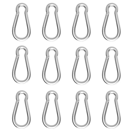 12PCS M5 Spring Snap Hook Carabiner, Heavy Duty Galvanized Steel Carabiner Clip, 220LBS Holding Capacity Spring Clips for Hammock Swing Outdoor Travel