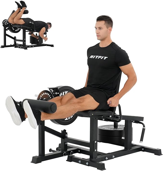 RITFIT Seated Leg Extension and Lying Curl Machine, Adjustable, for Home Gym, Leg Workout Equipment Compatible with 1'' and 2'' Weight Plates, Black, 700 lb