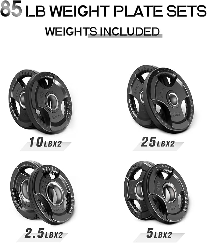 RitFit Olympic Rubber Grip Plates for Barbell, 2-Inch Weight Plates for Weightlifting and Strength Training in Home & Gym, Single, Pair and Sets(2.5/5/10/25/35/45 LB)