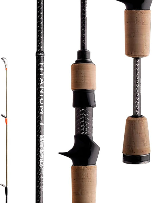 PURELURE Titanium-T Ultralight Fishing Rod Spinning & Casting for Trout Panfish, Carbon Fiber BFS Rod 2Pcs, Titanium Tip & Guides, Cork Handle, 5-6ft Stream Rod XUL Power, Fast/Moderate Fast Action