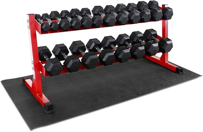 WF Athletic Supply Heavy-Duty Dumbbell Rack Stand, Weight Rack for Home Gym, Weight Holder, Available Sizes for Storage 5-50LB or 5-75LB Dumbbell Pairs, Black/Red/Green/Blue, RACK ONLY
