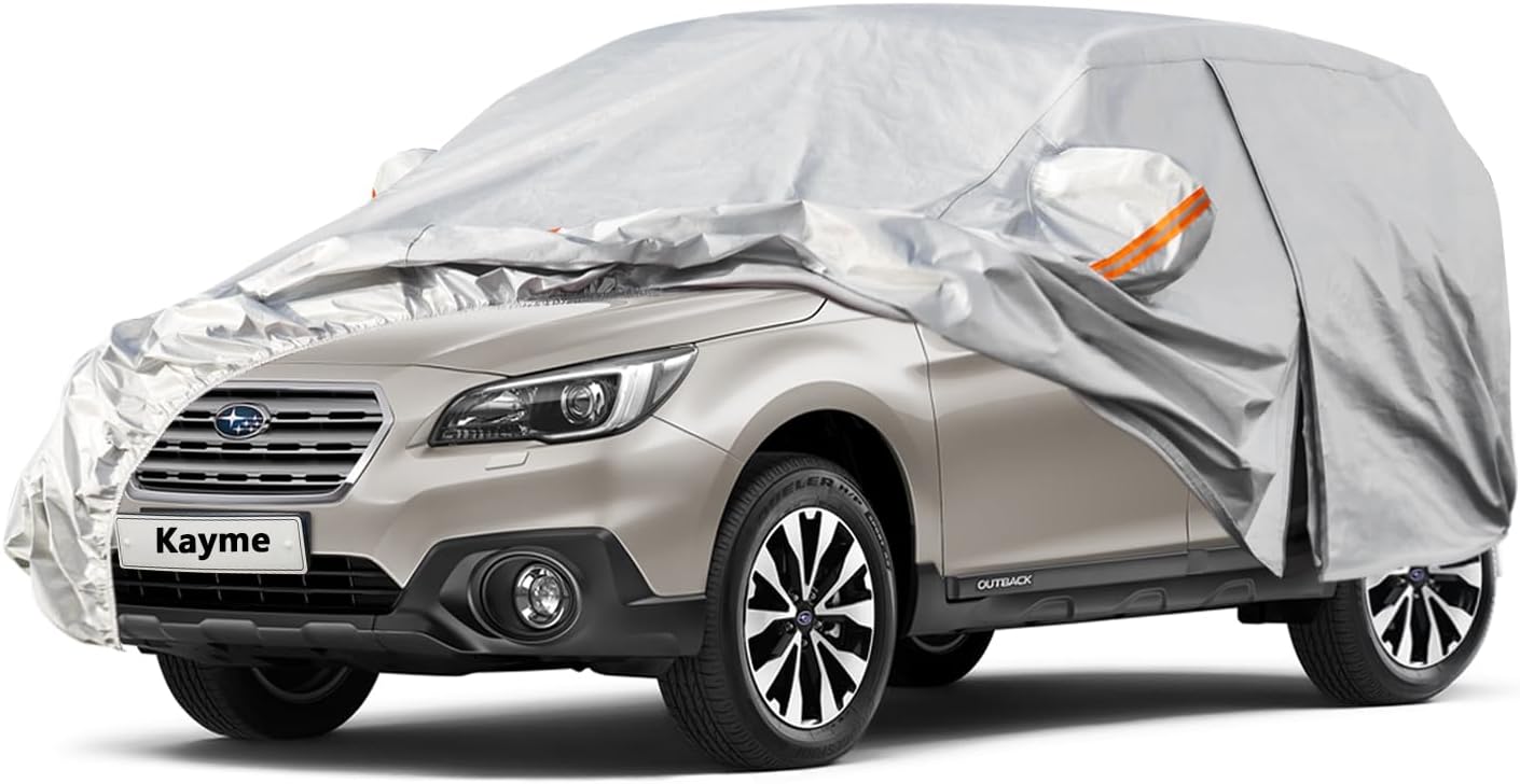 Kayme 6 Layers SUV Car Cover Custom Fit for Subaru Outback (1994-2025) Waterproof All Weather for Automobiles, Outdoor Full Cover Rain Sun UV Protection.Silver