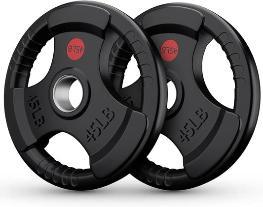 GIKPAL 2-inch Rubber Olympic Grip Weight Plates for Strength Training, Weightlifting in Home & Gym, Barbell Weights Plates Set (2.5/5/10/25/35/45 LB)